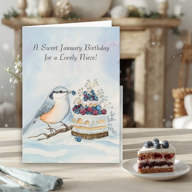 Niece Happy January Birthday Nuthatch  Card (Creator Uploaded)