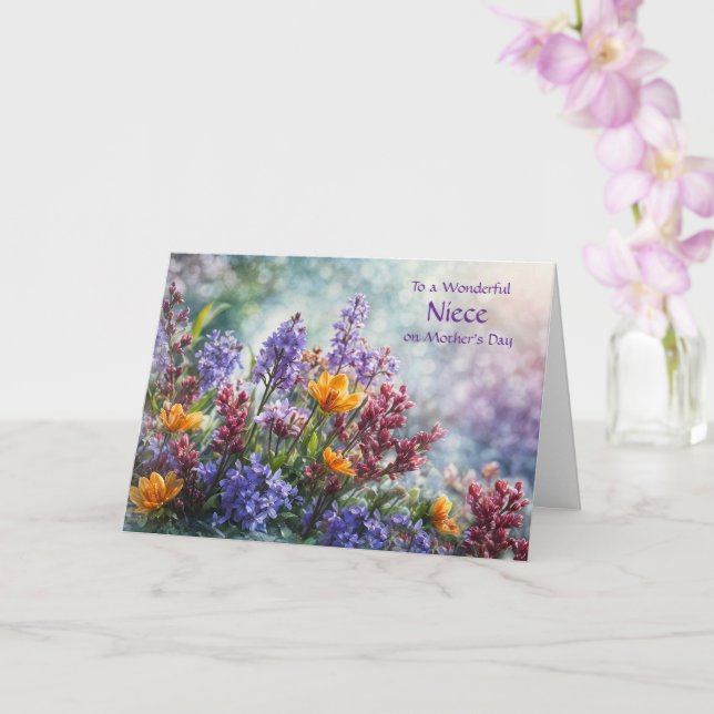 Niece Happy Mothers Day Pretty Spring Flowers Card (Orchid)