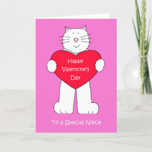 Niece Happy Valentine's Day, Cartoon Cat. Holiday Card
