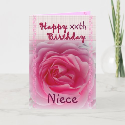 NIECE _ Happy xxth Birthday _ Pink Rose Card