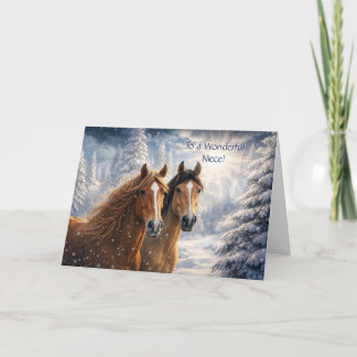 Niece Horse Christmas with Pretty Snow Covered Holiday Card