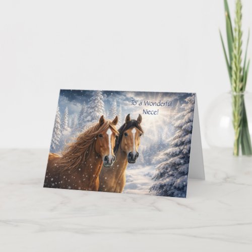 Niece Horse Christmas with Pretty Snow Covered  Holiday Card
