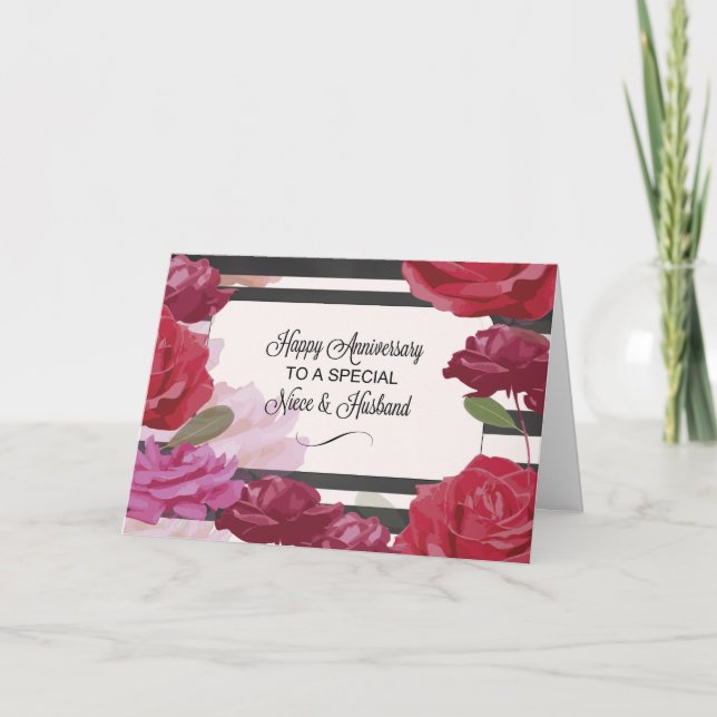 Niece & Husband Wedding Anniversary Rose Card (Front)