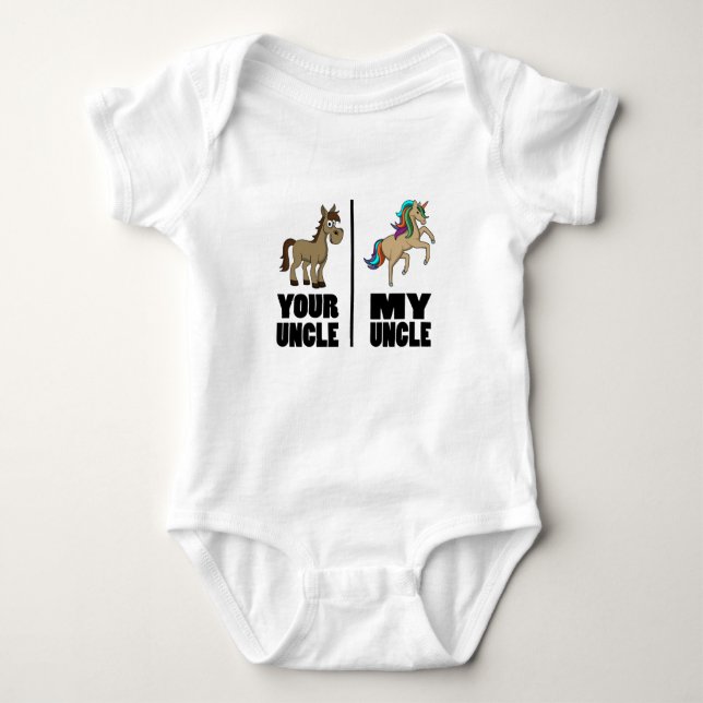 Niece Nephew Uncle Funny Horse Your Uncle My Uncle Baby Bodysuit (Front)