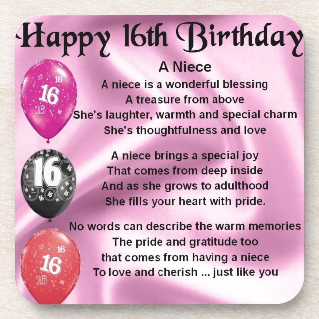 Niece Poem -  16th Birthday Coaster (Front)