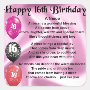 Niece Poem -  16th Birthday Square Sticker
