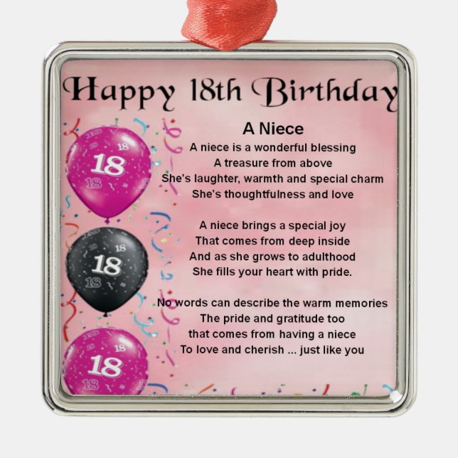 Niece Poem - 18th Birthday Metal Ornament (Front)