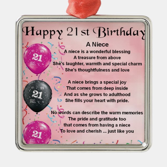Niece Poem - 21st Birthday Metal Ornament (Front)