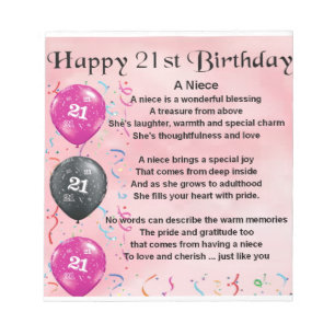 Niece Poem - 21st Birthday Notepad