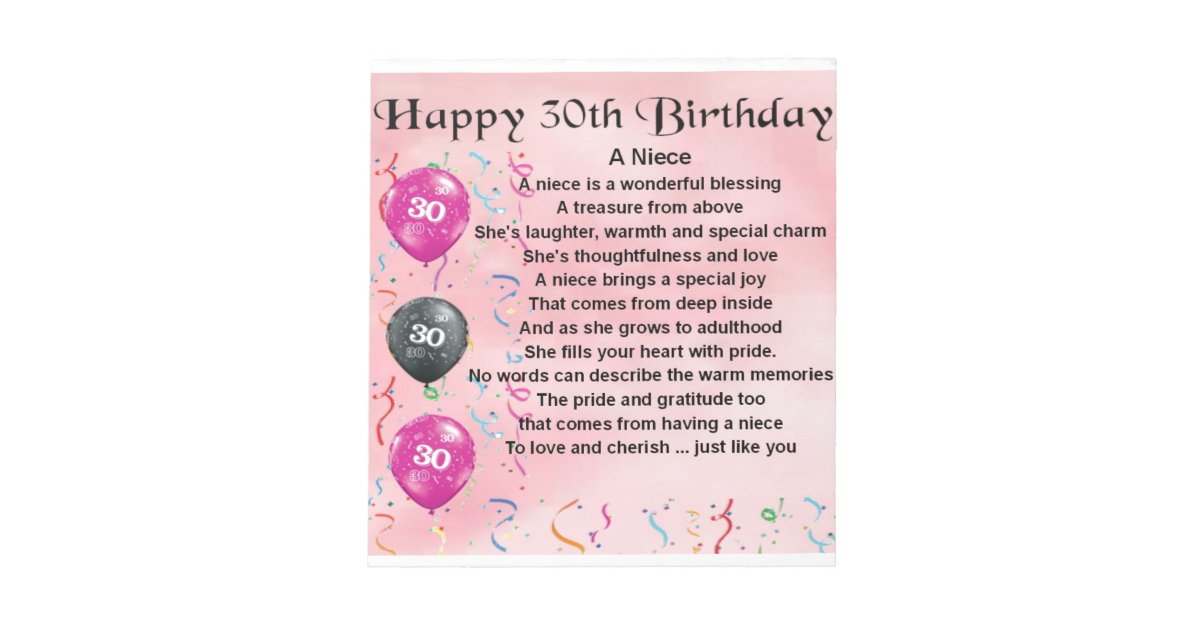 Niece Poem - 30th Birthday Notepad | Zazzle