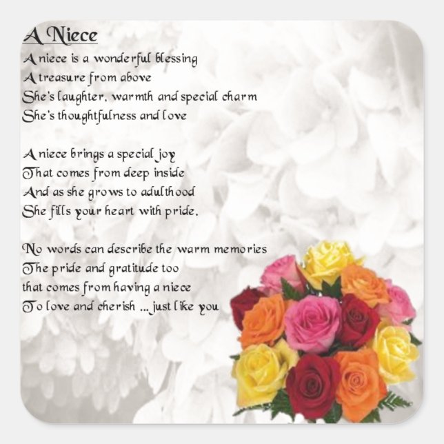 Niece Poem - Flowers Square Sticker (Front)