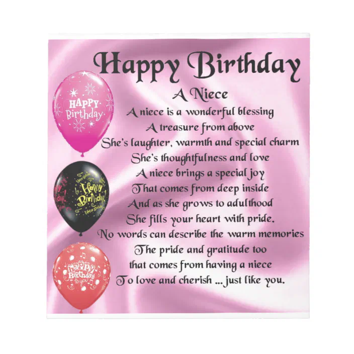 Birthday Poem For Niece Niece Poem - Happy Birthday Notepad | Zazzle.com