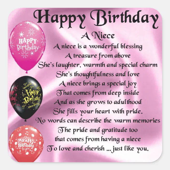 Happy Birthday Niece Poem Niece Poem - Happy Birthday Square Sticker | Zazzle.com