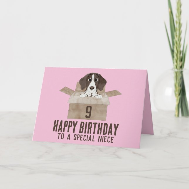 Niece Puppy in Box Birthday Card (Front)