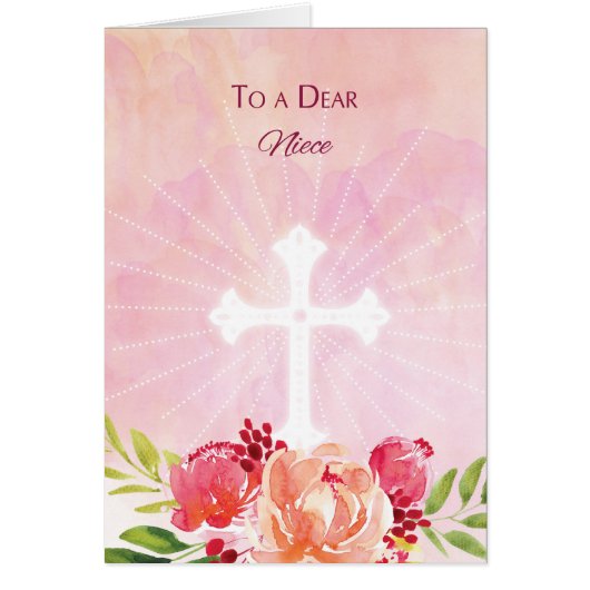 Niece Religious Easter Blessings Watercolor Look Cards (Front)