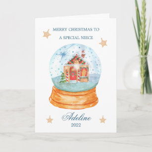 Niece Snow Globe Gingerbread House Christmas Holiday Card