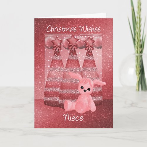 Niece Sparkle Christmas Greeting Card Dusky Pink