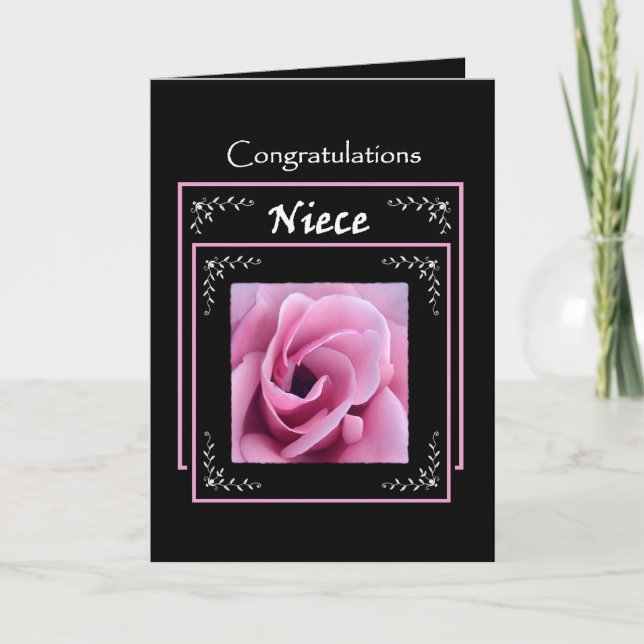 NIECE Wedding Congratulations - Pink Rose Card (Front)