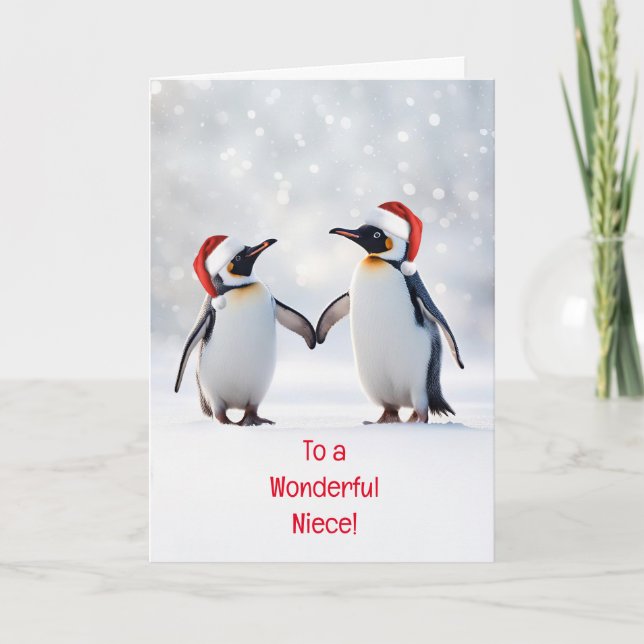 Niece Xmas Happy Holidays Cute Two Penguins Snow Card (Front)