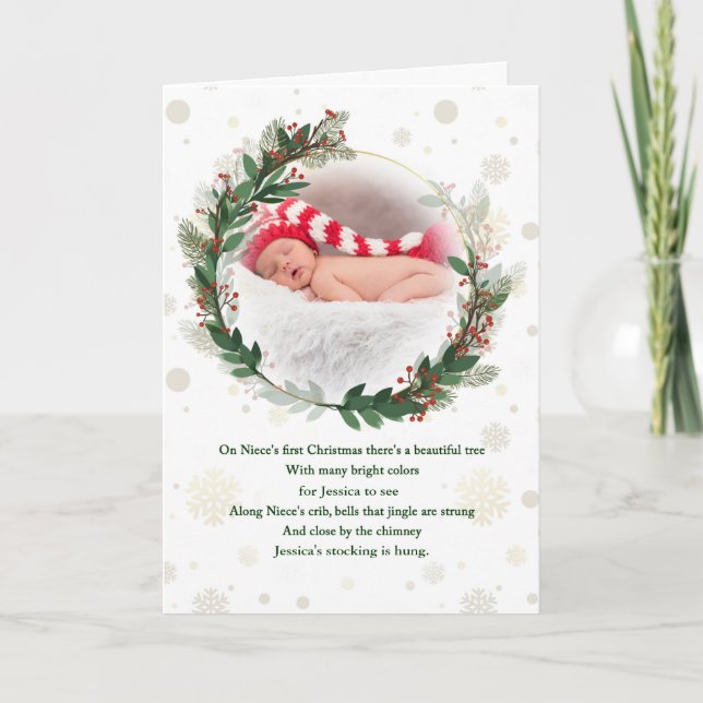 Niece's 1st Christmas with Baby's Name Holiday Card (Front)