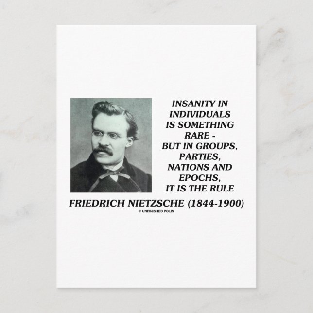 Nietzsche Insanity Rare In Individuals Quote Postcard (Front)