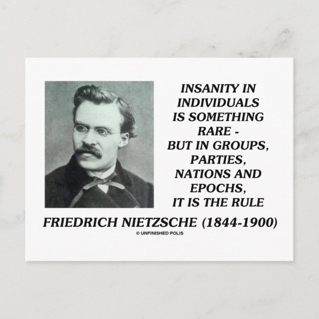 Nietzsche Insanity Rare In Individuals Quote Postcard (Front)