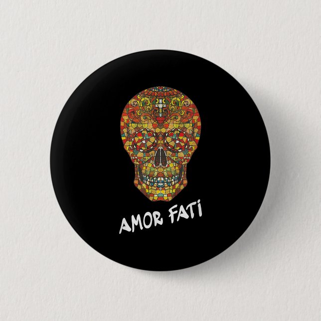 Nietzsche Stoic Quote Philosopher Sugar Skull Amor Button (Front)