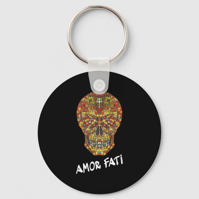 Nietzsche Stoic Quote Philosopher Sugar Skull Amor Keychain (Front)