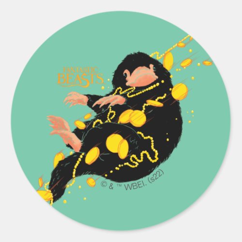 Niffler Floating With Gold Classic Round Sticker