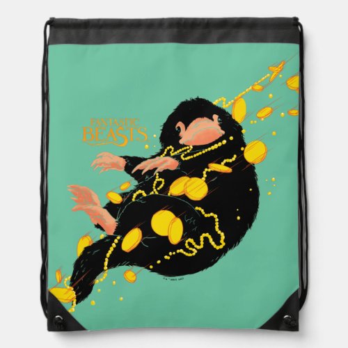 Niffler Floating With Gold Drawstring Bag
