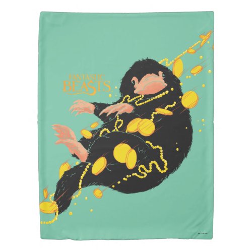 Niffler Floating With Gold Duvet Cover