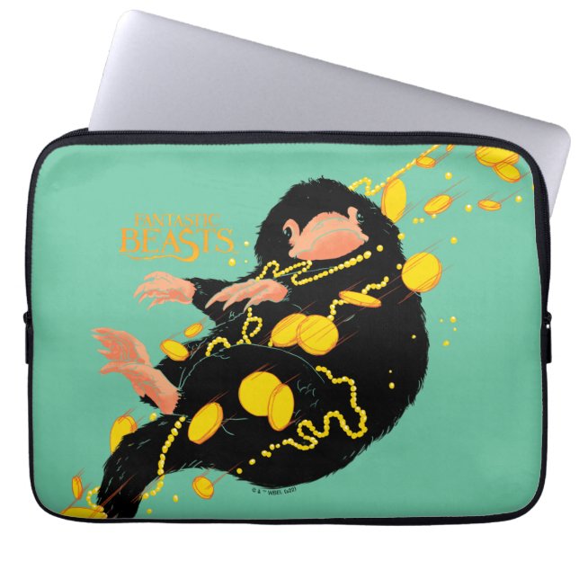Niffler Floating With Gold Laptop Sleeve (Front)