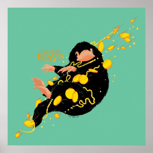 Niffler Floating With Gold Poster