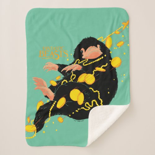 Niffler Floating With Gold Sherpa Blanket