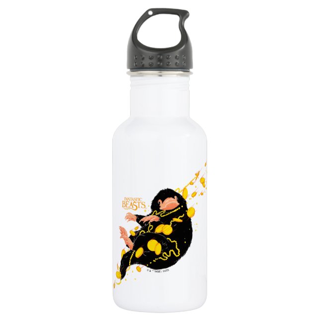 Niffler Floating With Gold Stainless Steel Water Bottle (Front)