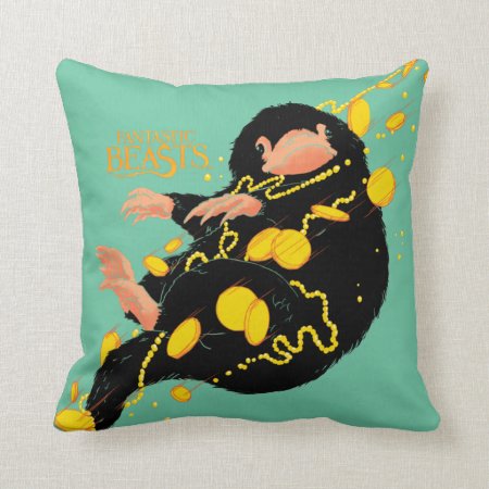 Niffler Floating With Gold Throw Pillow