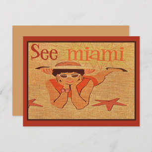 Nifty 50s See Miami Pretty Sunbathing Lady Travel Card