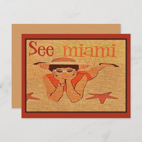 Nifty 50s See Miami Pretty Sunbathing Lady Travel Card