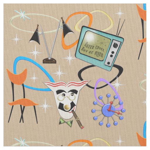 Nifty Fifties Iconic images on Sand Background LG Fabric