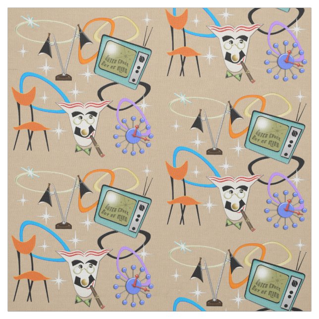 Nifty Fifties Iconic images on Sand Background LG Fabric (Swatch)