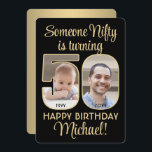 Nifty Fifty Black & Gold 50th Birthday Party Photo Invitation<br><div class="desc">Someone nifty is turning 50! Invite family and friends to an elegant fiftieth birthday celebration for him or her with custom 2 photo party invitations. Pictures and all text on this template are simple to personalize. (IMAGE PLACEMENT TIP: An easy way to center a photo exactly how you want is...</div>