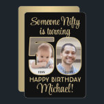 Nifty Fifty Black & Gold 50th Birthday Party Photo Invitation<br><div class="desc">Someone nifty is turning 50! Invite family and friends to an elegant fiftieth birthday celebration for him or her with custom 2 photo party invitations. Pictures and all text on this template are simple to personalize. (IMAGE PLACEMENT TIP: An easy way to center a photo exactly how you want is...</div>