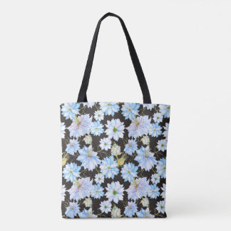 Nigella Flowers on Dark Background Stunning Patter Tote Bag