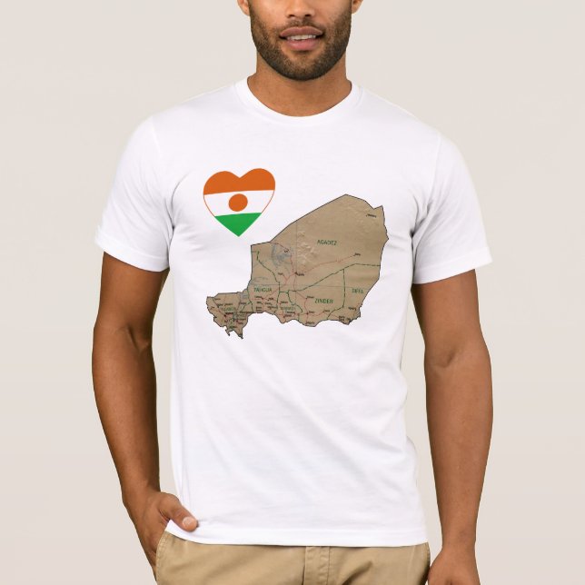 Niger Flag Heart and Map T-Shirt (Front)