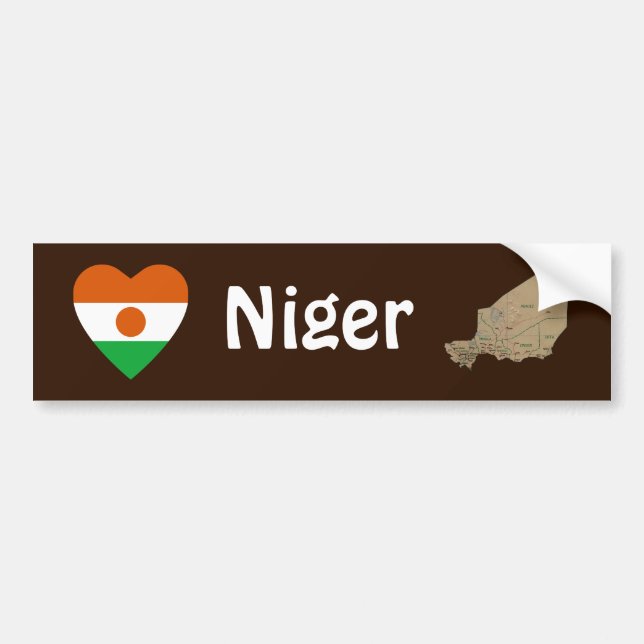 Niger Flag Heart + Map Bumper Sticker (Front)
