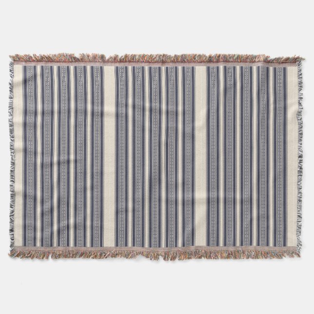Niger River Flow: Mali Indigo Geometric Pattern Throw Blanket (Front)