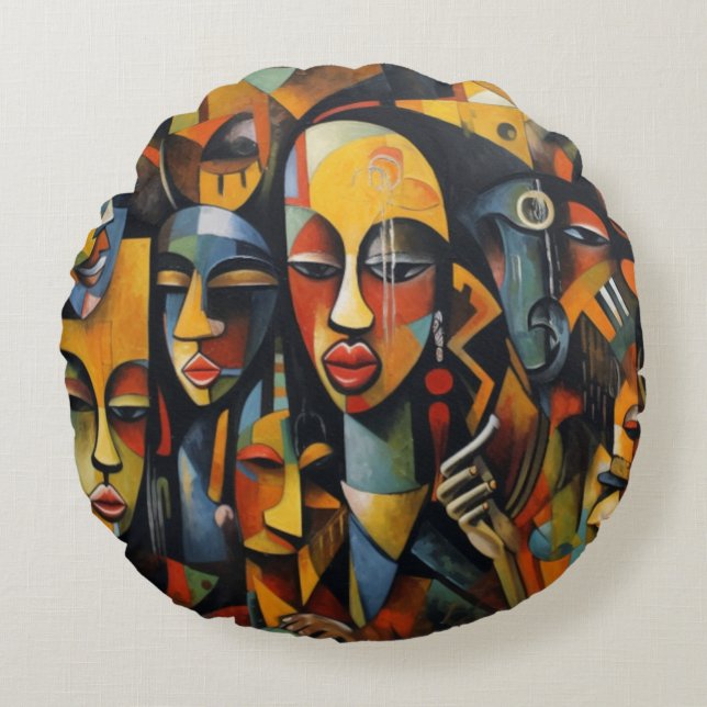 Nigeria Abstract Art, African Art Round Pillow (Front)