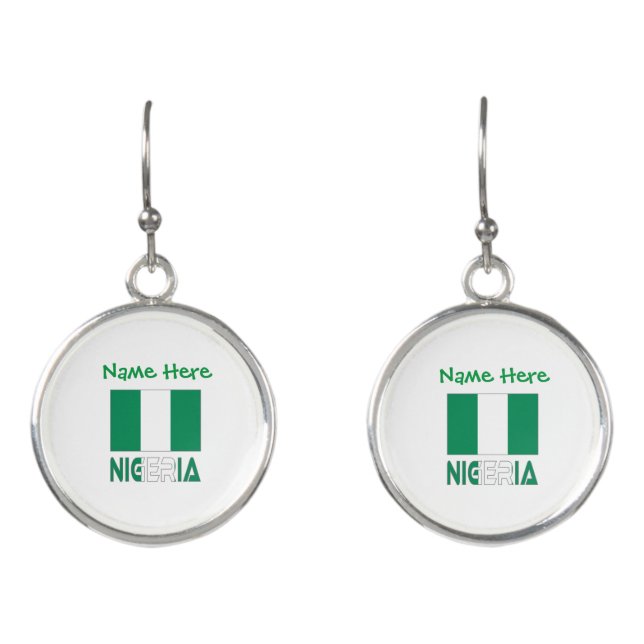 Nigeria and Nigerian Flag Green Personalization  Earrings (Front)