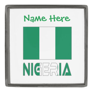 Nigeria and Nigerian Flag Green Personalization  Gunmetal Finish Lapel Pin