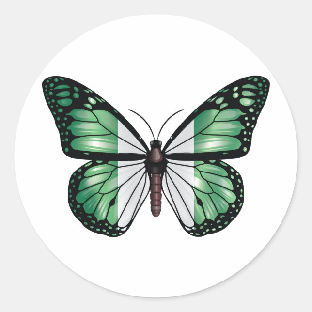 Nigeria butterfly monarch flag classic round sticker (Front)